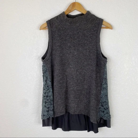 Anthropologie Moth Gray Knit Lace Back Sleeveless Sweater - Picture 2 of 8
